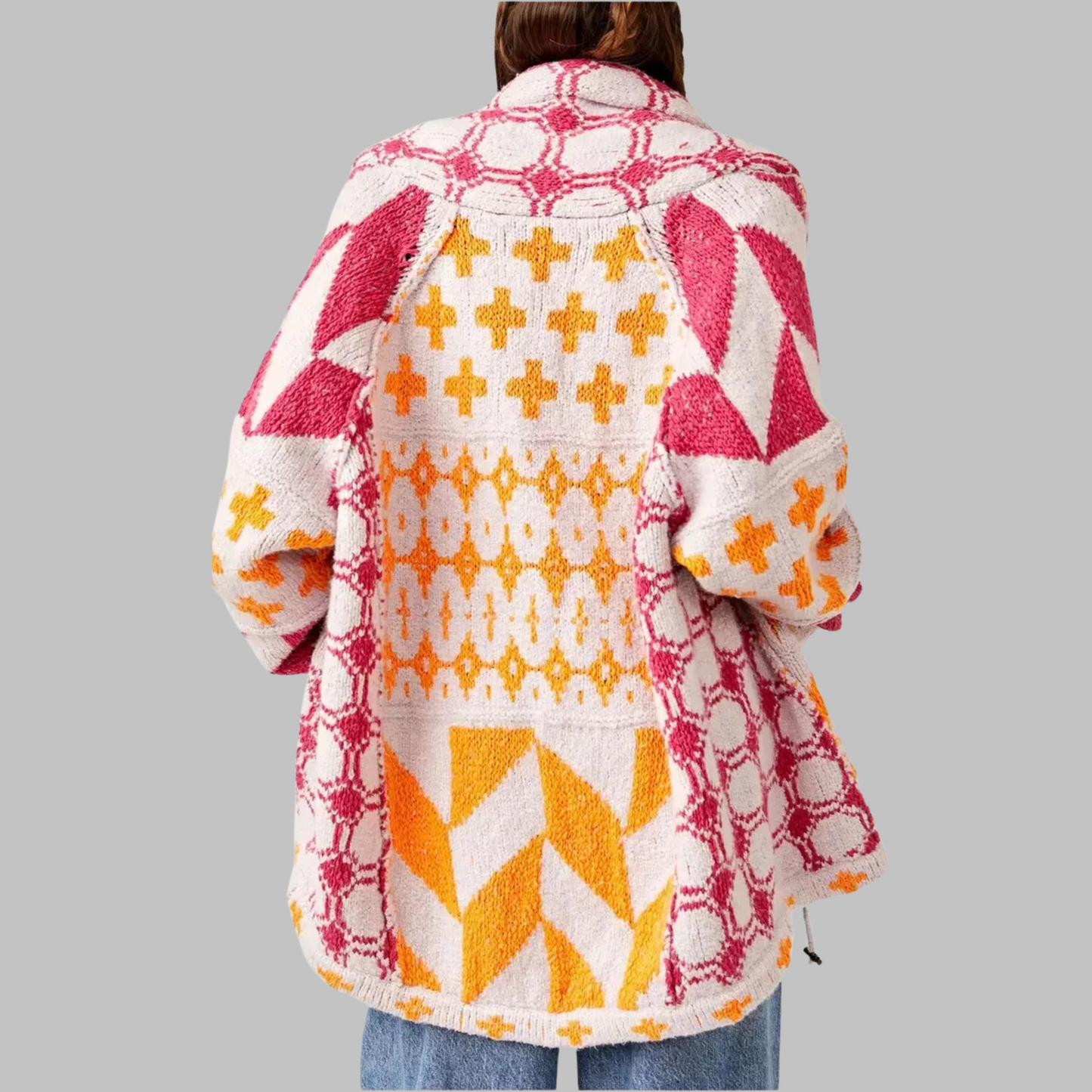 ESTERA | VINTAGE OVERSIZE CARDIGAN MIT KNÖPFEN, LANGEN ÄRMELN UND HEMDKRAGEN