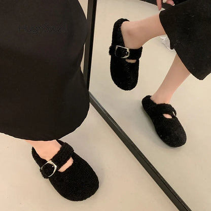 Warme Lammwoll Mary Jane Ballerinas
